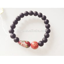 Bracelet perlé en bois peint en pierre naturelle noire